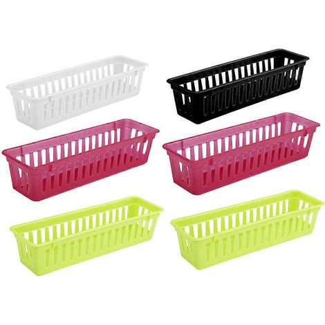 Lot de 6 paniers de rangement rectangulaires en plastique pour baguettes, ajourés, couleurs aléatoires, pour la cuisine.-26.00X7.20X5.80CM (1/4)