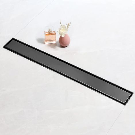 Caniveau Douche Italienne Noir 60 cm, Panneau 2 en 1, avec Siphon et Filtre (1/5)