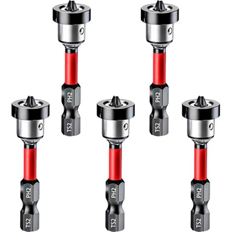 5 pièce embouts PH2 magnétiques 1/4",Embout visseuse placo,1/4" tournevis à positionnement,Convient pour les plaques de plâtre (1/5)