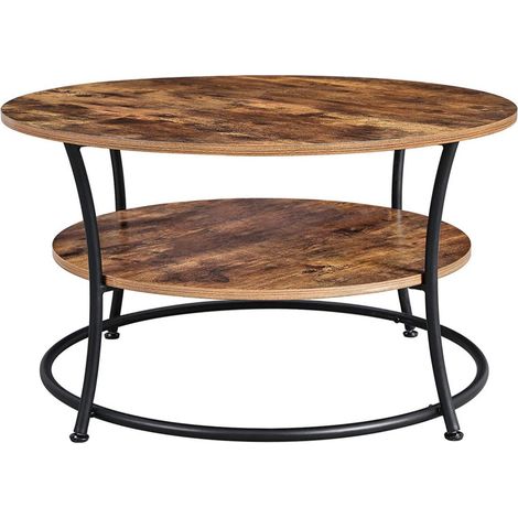 Mesa de centro mesa de salón aparador bajo 2 niveles con estante de almacenamiento fácil montaje estructura de metal diámetro 80 cm estilo industrial marrón rústico 120002949 (1/2)
