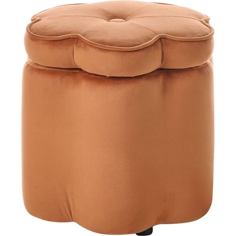 Pouf con vano portaoggetti rivestito in velluto arancione Flower (1/5)