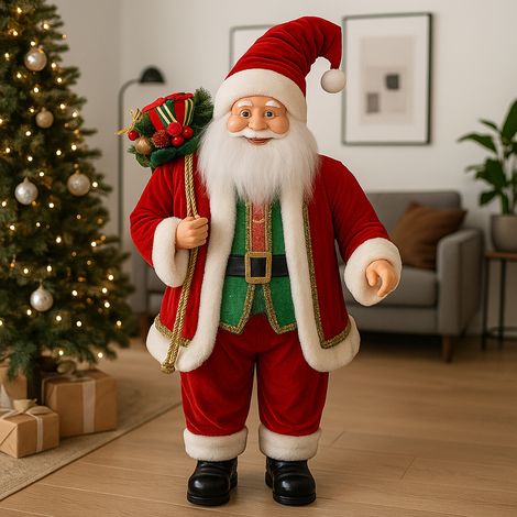 Pupazzo di Babbo Natale con carillon a movimento con decoro rosso/verde -45 cm (1/5)