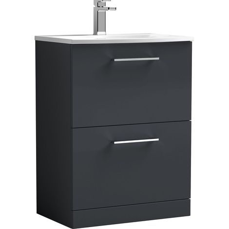 Balterley  Contemporary Bathroom 2-Drawer Floor-Standing Curved Basin Vanity Unit, Dark Grey, 600mm