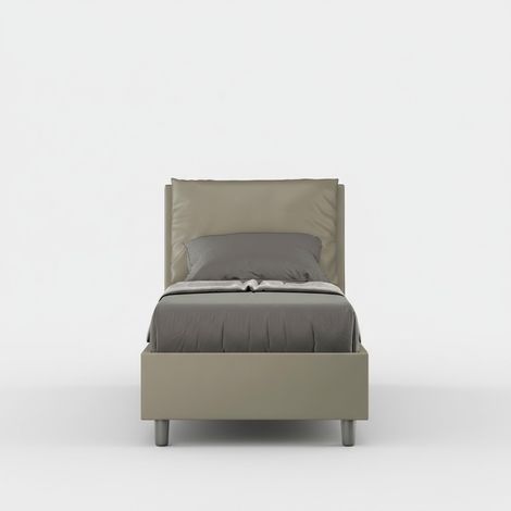 Cama individual contenedor 80x190 cojín cabecero acolchado Antea S - Marrón (1/5)