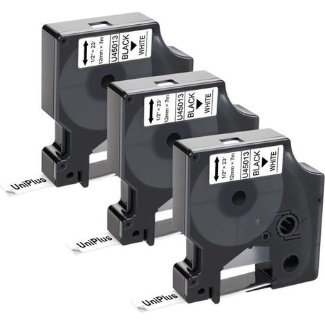 Cinta de etiquetas compatible con Dymo 45013 S0720530, cinta de etiquetas negra sobre blanco para Dymo LabelManager 160 210D 250 260P 280 360D 500TS LabelWriter 450 DUO (12 mm x 7 m, paquete) (1/4)
