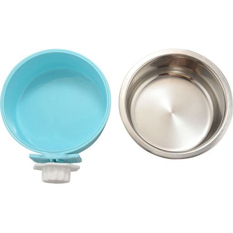 1 ensemble de gamelle suspendue pour chien en plastique vert et bleu et acier inoxydable, en acier inoxydable épais et renforcé pour animaux de compagnie