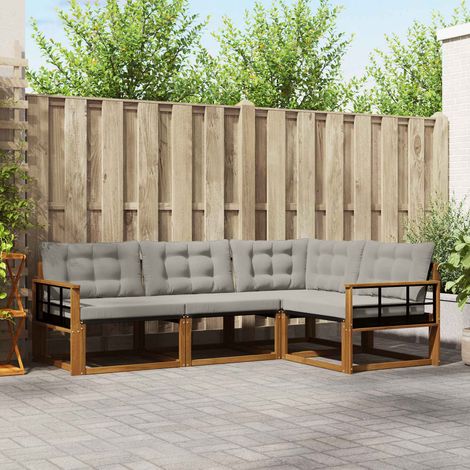 Outdoor-Sofagarnitur mit Kissen 4 pcs Natürlich und Hellgrau (1/5)