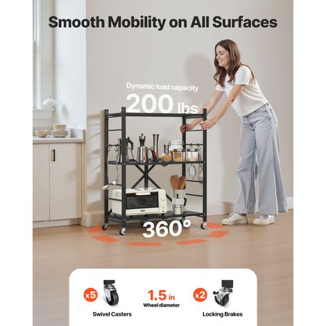 Étagère Pliante Mobile - 3 Niveaux - Étagère Pliante à Roulettes (1/5)