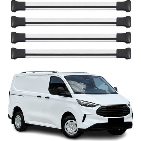 OMAC Barres de toit en aluminium pour Ford Transit Custom / Tourneo Custom II 2023-2026 – TÜV / DIN 75302:2019 – Charge max 75 kg – 2 barres Argent (1/4)