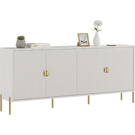 Credenza Arpina, Madia Cassetti, 4 Ripiani, Apertura Battente, 203x49x83h cm Beige