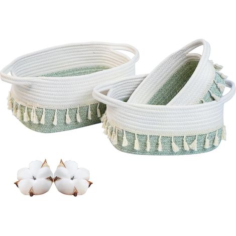Lot de 3 paniers de rangement pour commode à langer - Pour le salon, la salle de bain, la chambre à coucher - Vert/blanc (1/5)