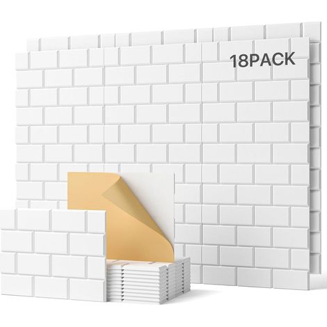 Lot de 18 panneaux acoustiques autocollants muraux rectangulaires - Type de brique - Pour traitement acoustique et décoration murale - 30 x 40 x 0,9 cm - Blanc (1/5)