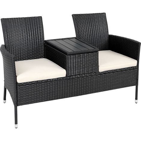 Casaria Banc de jardin en Polyrotin Résistant aux intempéries Table Rangement 143x64x88cm Coussins max. 320kg Banc de jardin Balcon Banc de cinéma extérieur Meubles 2 places Noir (1/5)