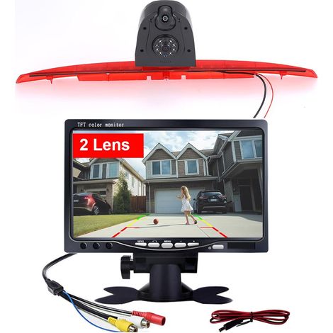 HD Auto IP68 1280 Pixels Transporter Feu de stop Toit Vue Arrière Double Lentille Caméra avec Angle Réglable Compatible avec Viano Vito W639 V6 van Transporter (1/5)