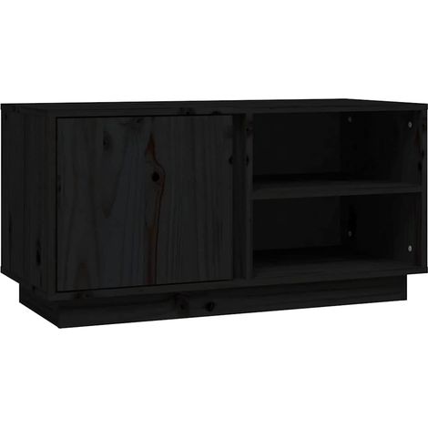 Meuble TV, Étagère TV, Meuble de Salon, Moderne Noir 80x35x40,5 cm Bois de pin massif OIB5523E (1/5)