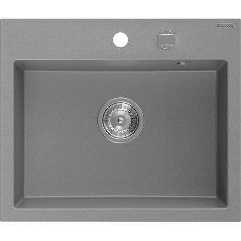 Mexen Oscar évier en granit 1 bac 580 x 490 mm, gris, siphon chromé - 6519581000-71 (1/5)