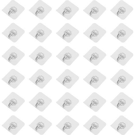 Transparente Klebehaken ohne Bohren, 30er Set, Belastbarkeit bis 10 kg, Ideal für Küche, Bad, Büro, Wasser- und Ölbeständig, Schnelle und einfache Montage - Mehrzweckhaken für (1/5)