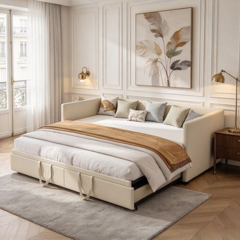 Canapé Lit Gigogne 90/180200 Lit capitonné avec dossier et accoudoirs, velours avec sommier à lattes – Pour adolescents et invités, sans matelas