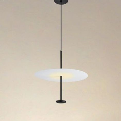 TrAdE Shop Traesio - Lampadario A Sospensione Luce 4000k Led 18w Disco Paralume Piatto Bianco Nero Tondo 33177 - (1/4)
