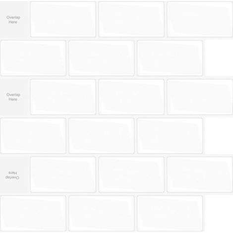 Pack of 10, White Self-Adhesive Tiles, Adhesive Kitchen Bathroom Splashback, 3D Brick Vinyl Adhesive Paper, 30x30cm (1/5)