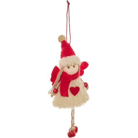 Decorazione da appendere a forma di personaggio di abete con sciarpa in tessuto rosso, 19 cm - Feeric lights & christmas (1/5)