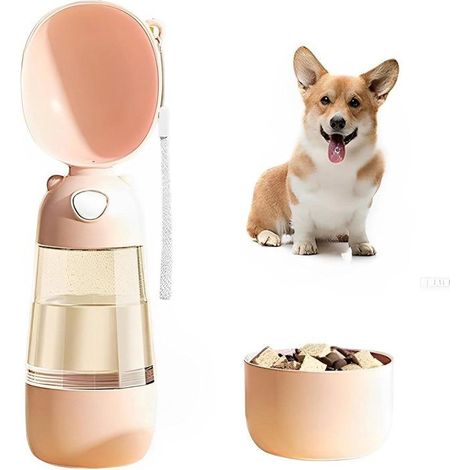 Gourde 2-en-1 pour Chien, Réservoir d'Eau et Nourriture Portable, Accessoire Randonnée et Voyage - Beige (1/5)