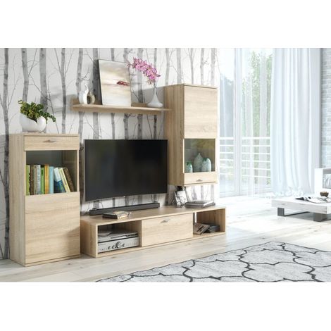 Ensemble meuble TV mural Rico - L 180 x P 38 x 140 cm - Beige - Livraison gratuite (1/3)