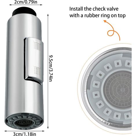Pommeau de douche extractible pour robinet de cuisine deux modes B-Argent Acier Inoxydable Argent (1/4)