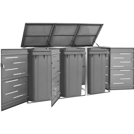 Abri pour 3 poubelles en acier galvanisé et inox anthracite 207 x 77,5 x 115 cm - PANGIVO (1/5)