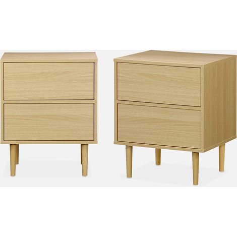 Mesita de noche con efecto madera natural, set de 2 (1/5)