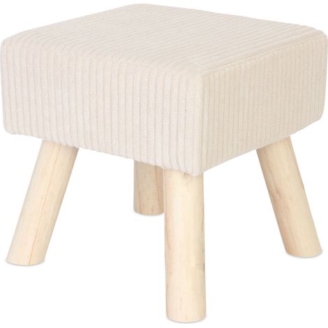 Relaxdays Hocker Cord, Holzbeine, gepolstert, HxBxT: 30x30x30 cm, eckig, Sitzhocker, Fußhocker, Wohnzimmer, beige/natur (1/5)