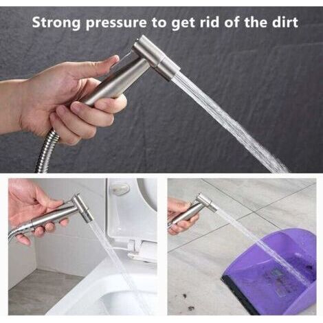 FOREHILL Kit Douchette wc,Pomme de Douche Pour le Nettoyage de la Salle de Bain, Pulvérisateur pour L'hygiène PersonnQuotidienne, Jeu de Tuyaux Mural (Argent) (1/4)