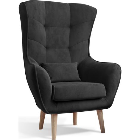 Fauteuil bergère velours anthracite capitonné Lazza 80cm (1/5)
