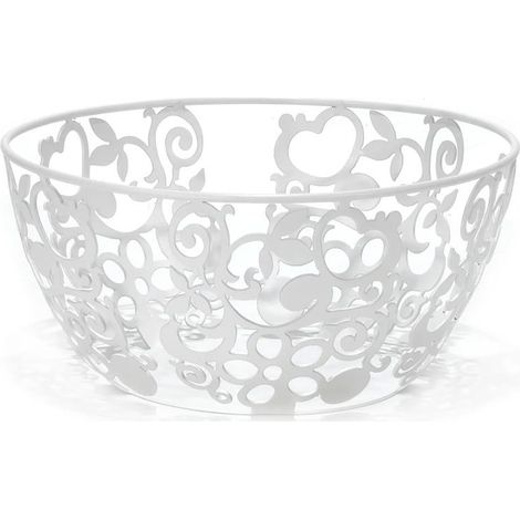 TrAdE Shop Traesio - Centrotavola Portafrutta Pane In Metallo Bianco H12xø24 Cm Design Traforato Decorativo - (1/3)
