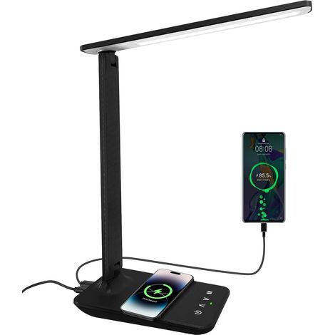 Lampe de bureau LED avec chargement sans fil, intensité réglable, fixation par pince, noire