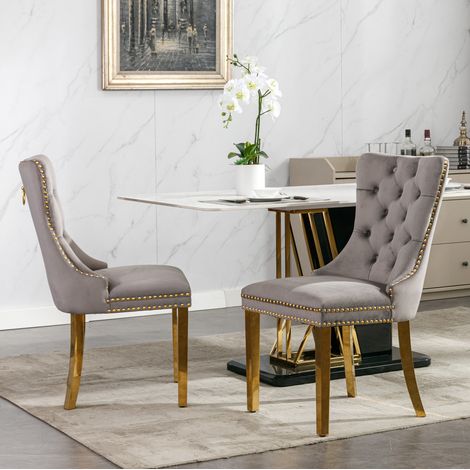 chaise salle a manger velours gris confort dossier haut OKMYHOME (1/5)