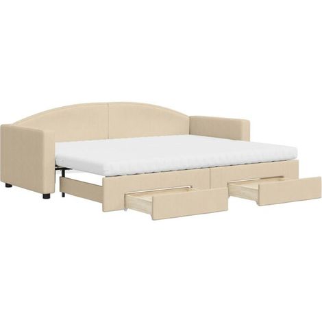 Canapé-lit avec matelas gigogne et tiroirs, beige, 80x200 cm, tissu. (1/5)