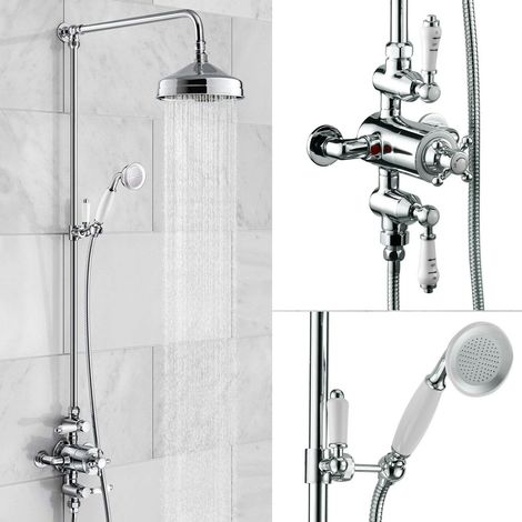 Edwardian Dual Traditional Thermostatic Shower Mixer + Rigid Riser + Diverter