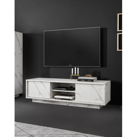 Meuble TV VISCONTI effet marbre blanc 138cm (1/2)