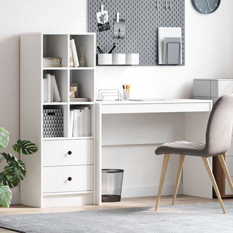 Schreibtisch mit Schubladen mit Regal mit Speicher 2 pcs Weiß