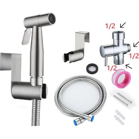 Handheld Bidet Sprayer, Stainless Steel Brushed Nickel Sprayer Kit, Bathroom Cloth Diaper Cleaner, Portable Rustproof Shower Nozzle (G1/2)