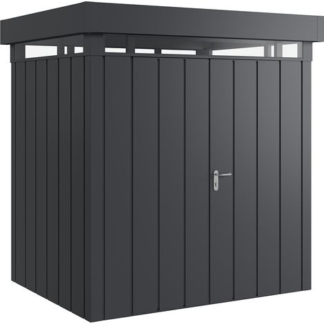 Hörmann Metall-Gerätehaus "Juno" mit Flachdach, JFD4 - Modern, 214 x 166 cm (B x T), anthrazit, 2-flüglige Tür, mit Lichtband (1/5)