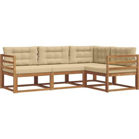Ensemble de canapés d'extérieur 4 pcs Salon de jardin Naturel et Beige (1/5)