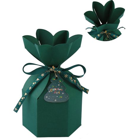 Lot de 20 boîtes cadeaux de Noël empilables avec couvercles, petites boîtes en papier avec ruban, idéales pour les enfants, mini emballages cadeaux(20 boîtes de Noël vertes + étiquettes + ruban + épin (1/5)