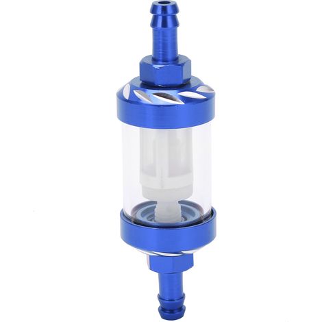 Filtre à carburant en verre - Aluminium Chromé - Réutilisable pour Voiture, Moto, ATV, SUV - Bleu (1/5)