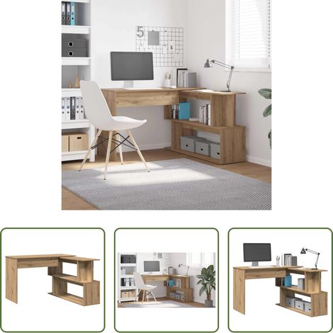 vidaXL Bureau chêne - Bureau d'angle chêne artisanal 200,5x50x76 cm bois d'ingénierie (1/5)
