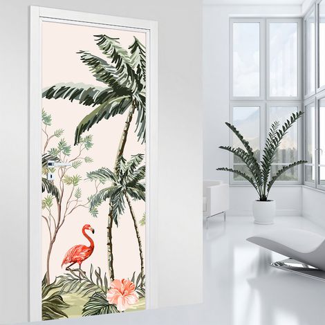 Stickers pour porte - Flamant rose - 63 x 205 cm - Adhésif MAT (1/2)