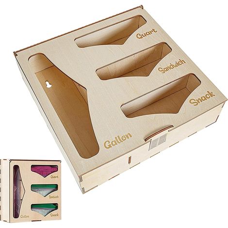 Organiseur de sac pour tiroir – 30 x 7,6 cm Boîte rangement en bois auto-scellante  Organisateurs sacs alimentaires et emballages Film étirable support cuisine - (1/5)