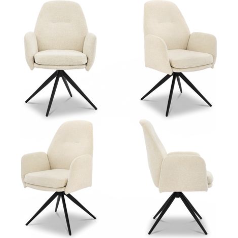 Bon Furni Chaises 360° Pivotantes Chenille Blanc crème, Lot de 4 (1/5)