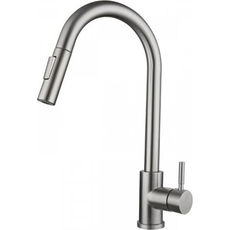 Robinet de cuisine avec douchette extractible Robinet d'évier de cuisine à arc élevé avec 2 modes de pulvérisation, robinet de cuisine commercial pivotant à 360° à levier unique en acier inoxydable, 1 (1/4)